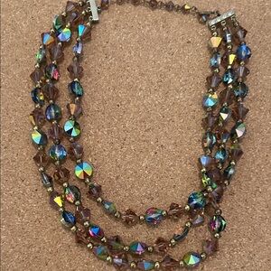 Vintage Triple strand faceted iridescent brown crystal necklace from the 1950’s